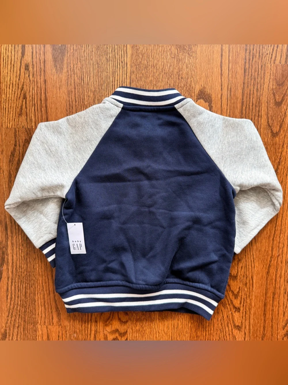 NWT GAP Navy and Gray Kids Varsity Jacket with Bear Patch